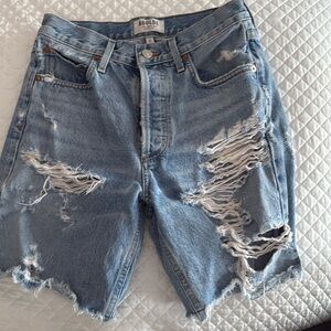 Agolde Distressed Blue Denim Shorts